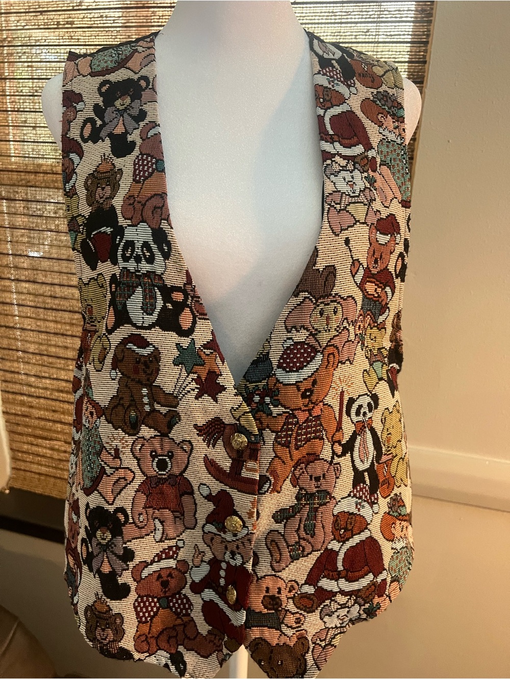Vintage 90s Backroad Blues Teddy Bear Tapestry Vest L Made in USA